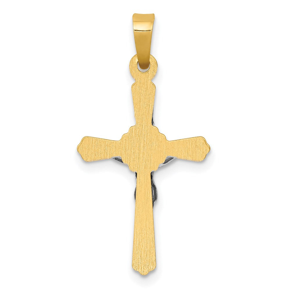 14k Two-tone Gold Flower Center INRI Crucifix Pendant
