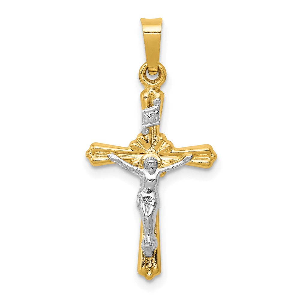 14k Two-tone Gold Flower Center INRI Crucifix Pendant