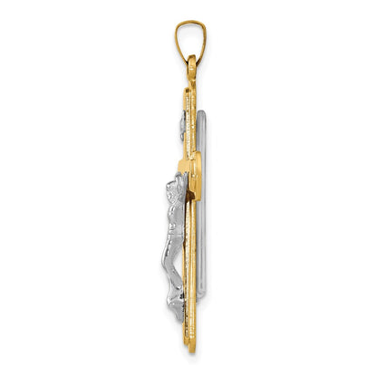 14k Two-tone Gold Polished INRI Crucifix Pendant