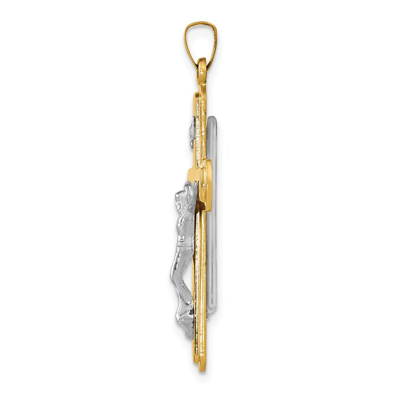 14k Two-tone Gold Polished INRI Crucifix Pendant