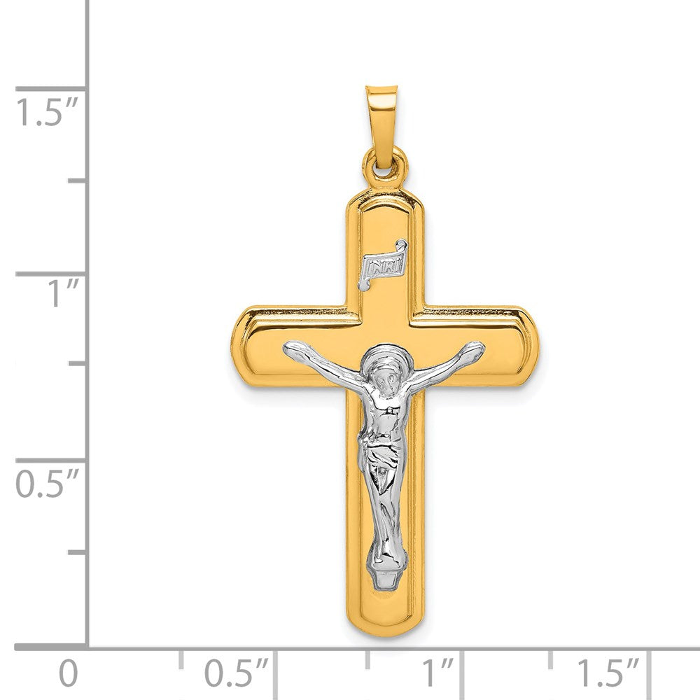 14k Two-tone Gold Polished INRI Crucifix Pendant