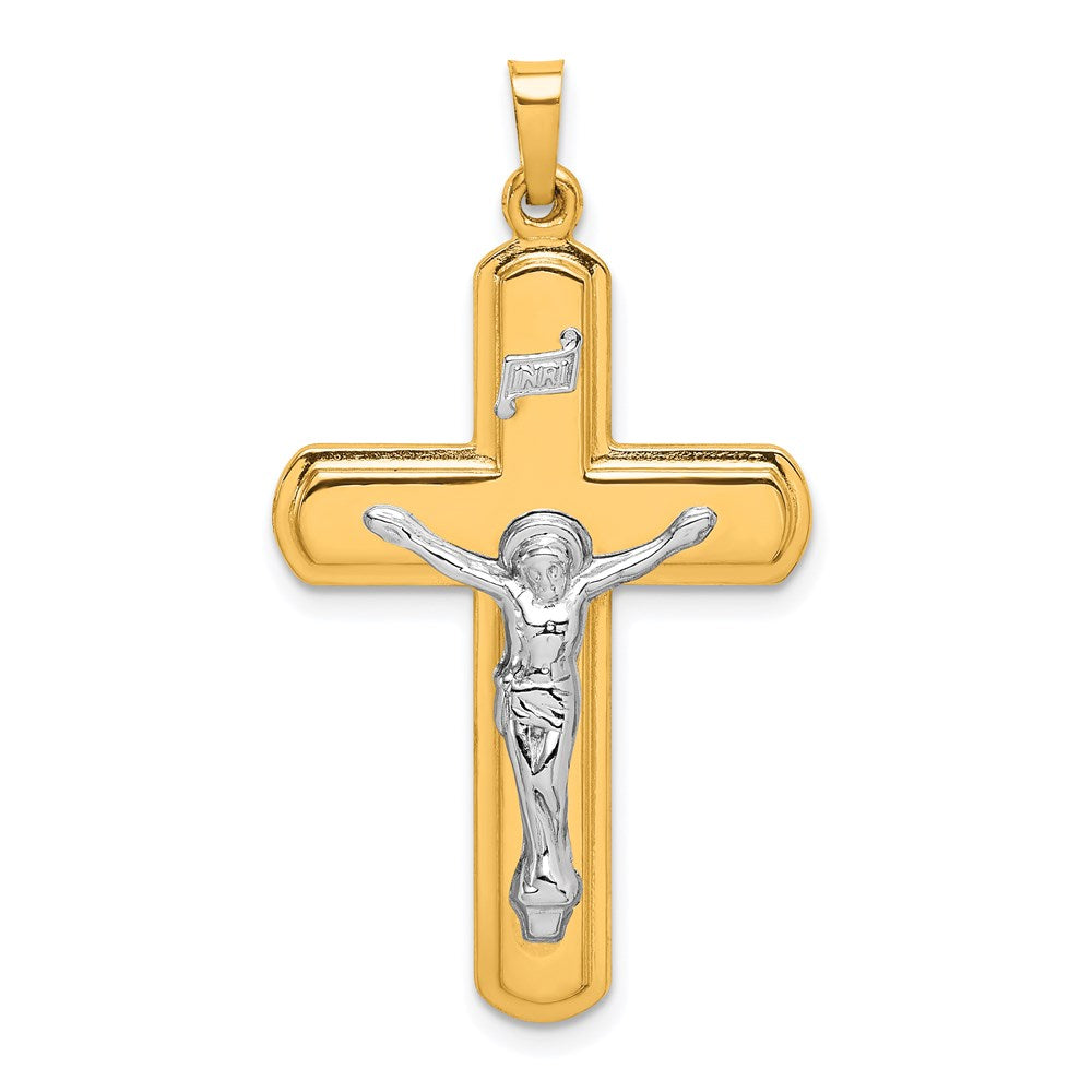 14k Two-tone Gold Polished INRI Crucifix Pendant