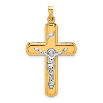 14k Two-tone Gold Polished INRI Crucifix Pendant