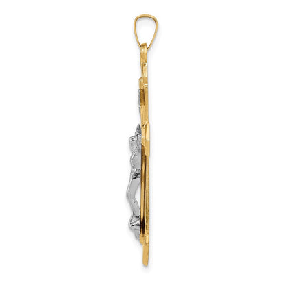 14k Two-tone Gold Polished INRI Crucifix Pendant