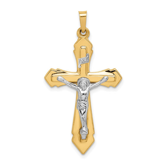 14k Two-tone Gold Polished INRI Crucifix Pendant