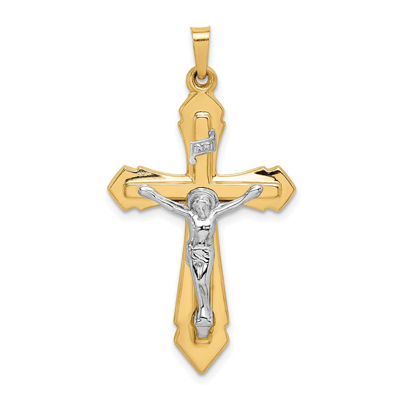 14k Two-tone Gold Polished INRI Crucifix Pendant