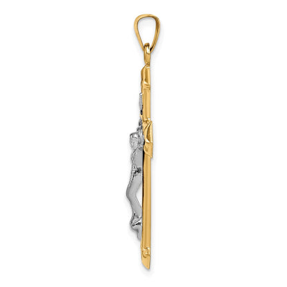 14k Two-tone Gold Polished and Textured INRI Crucifix Pendant