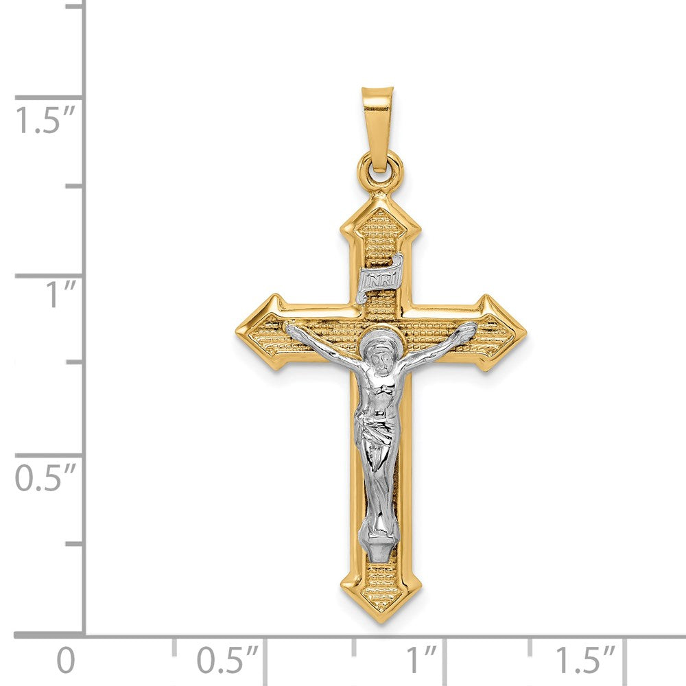 14k Two-tone Gold Polished and Textured INRI Crucifix Pendant
