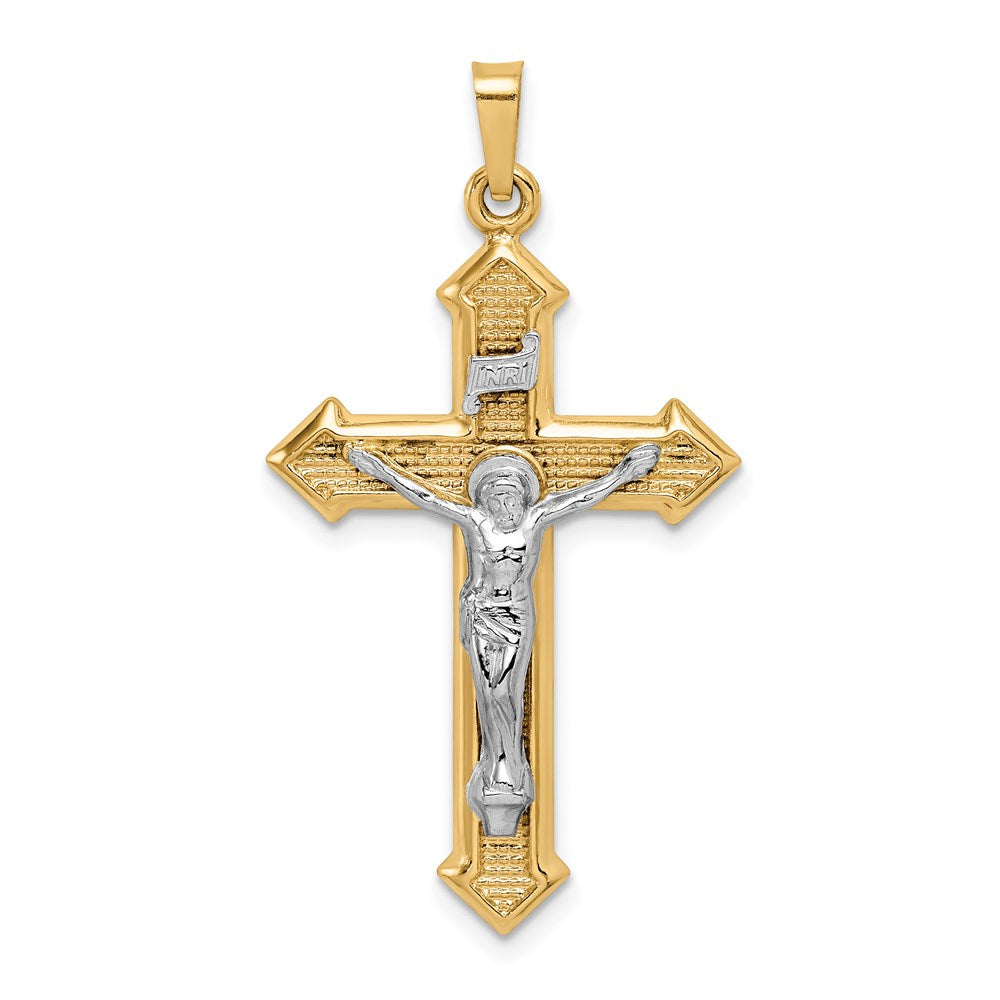 14k Two-tone Gold Polished and Textured INRI Crucifix Pendant