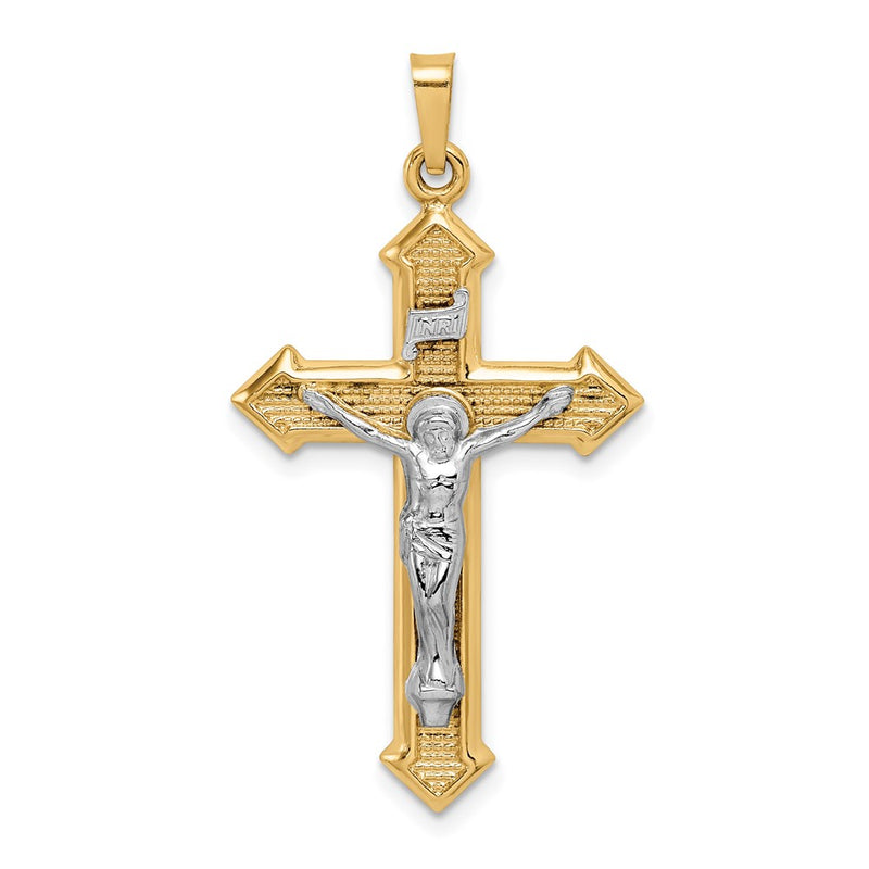 14k Two-tone Gold Polished and Textured INRI Crucifix Pendant