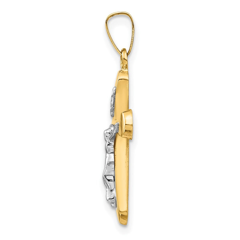 14k Two-tone Gold Polished Rounded Cross Pendant