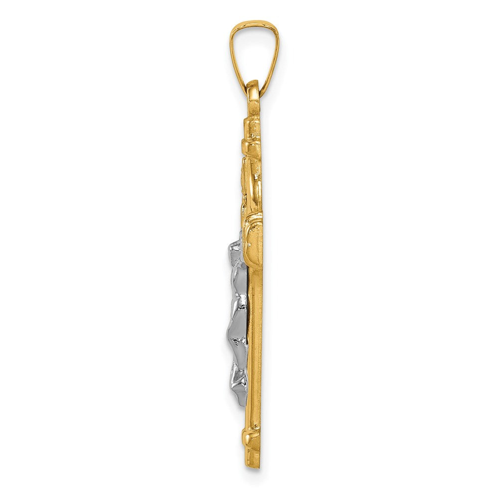 14k Two-tone Gold Polished INRI Crucifix Pendant