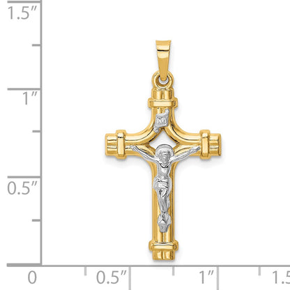 14k Two-tone Gold Polished INRI Crucifix Pendant