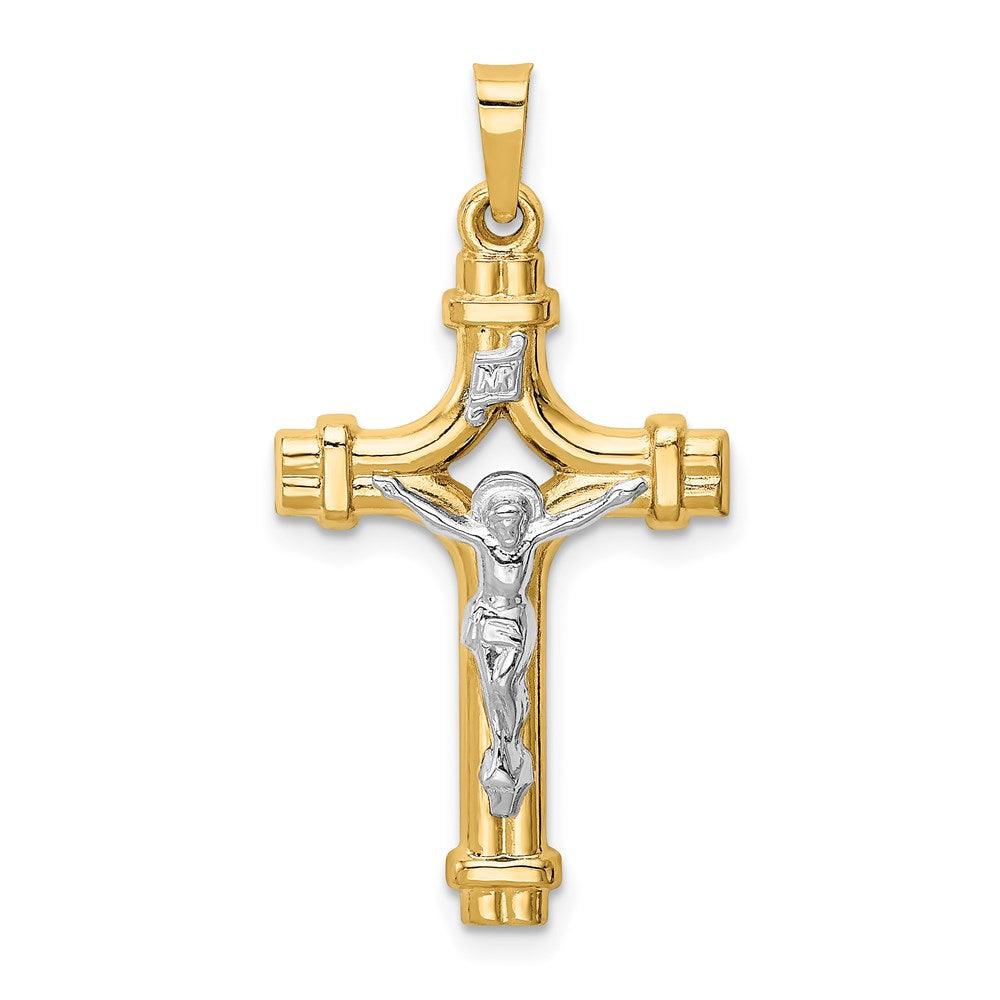 14k Two-tone Gold Polished INRI Crucifix Pendant