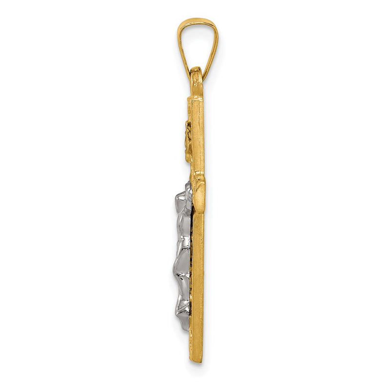 14k Two-tone Gold Polished Lattice Textured INRI Crucifix Pendant
