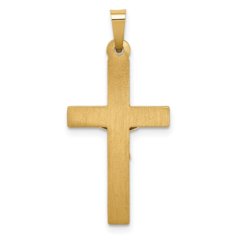 14k Two-tone Gold Polished Lattice Textured INRI Crucifix Pendant