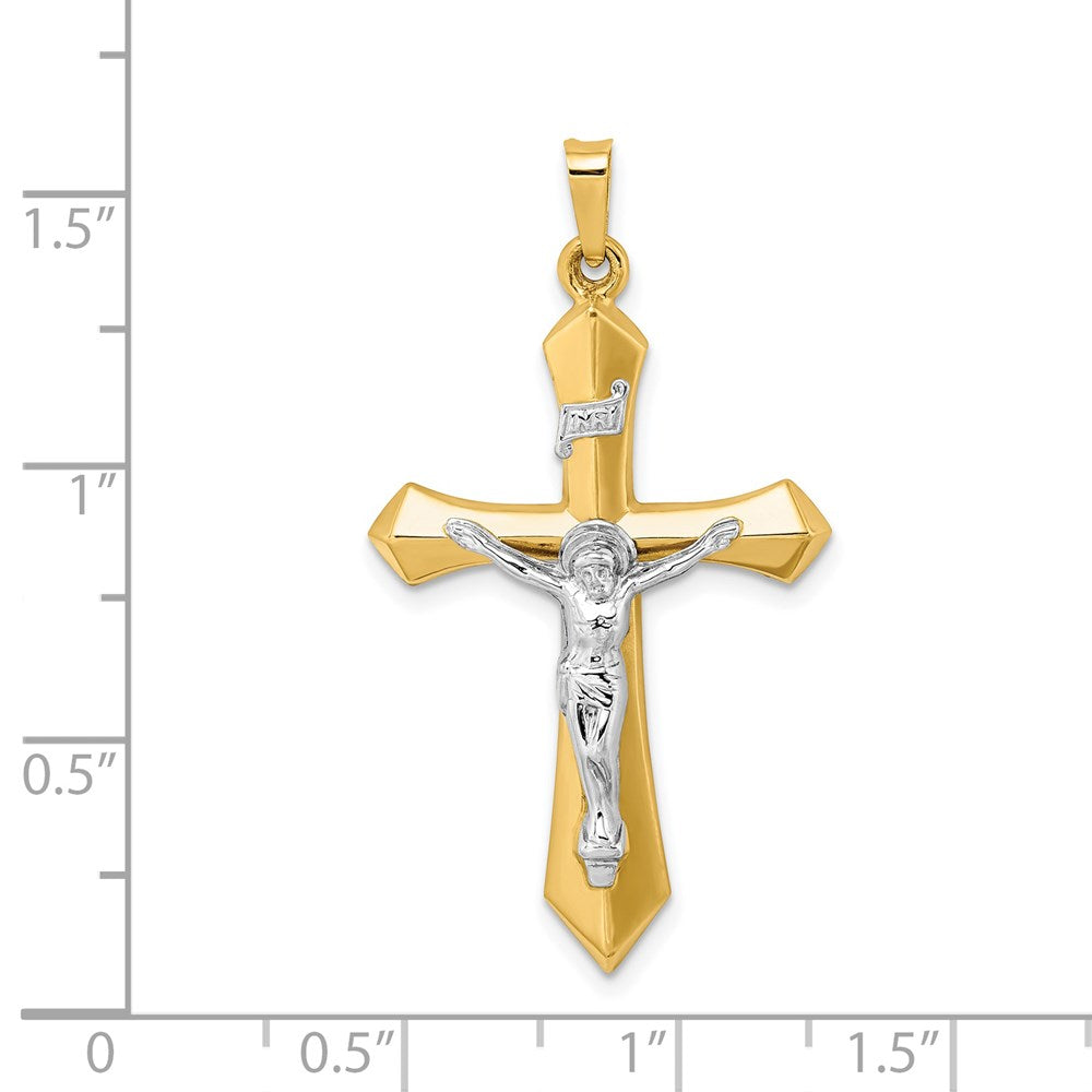 14k Two-tone Gold Polished INRI Crucifix Pendant