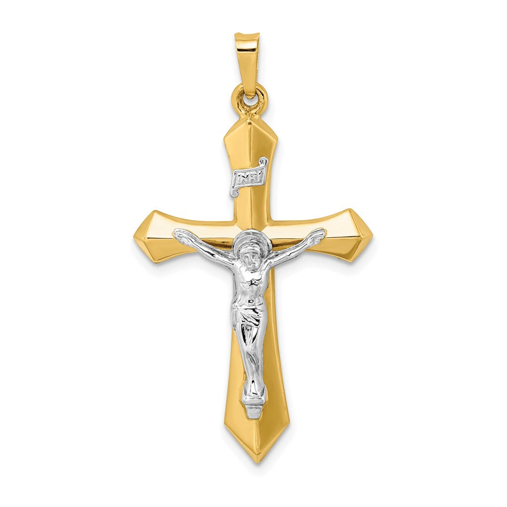 14k Two-tone Gold Polished INRI Crucifix Pendant