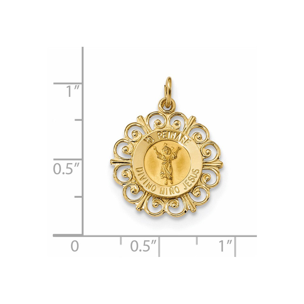 14k Yellow Gold Polished & Satin Divino Nino Round Medal Pendant