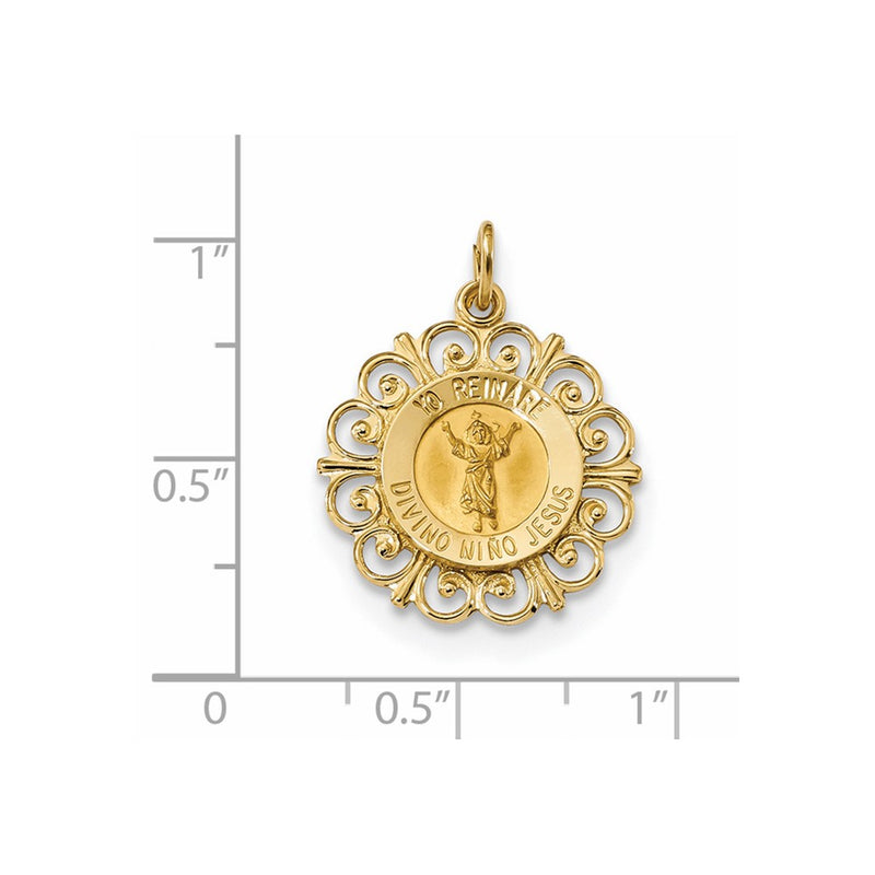 14k Yellow Gold Polished & Satin Divino Nino Round Medal Pendant