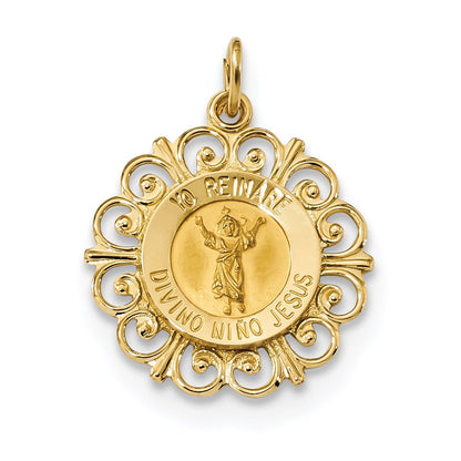 14k Yellow Gold Polished & Satin Divino Nino Round Medal Pendant