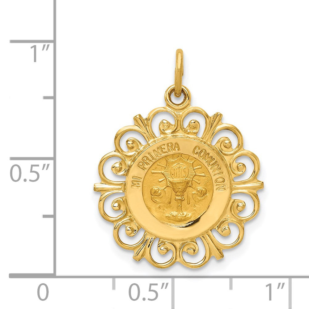 14k Yellow Gold Polished and Satin Spanish Communion Cup Medal Pendant