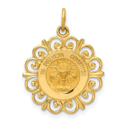 14k Yellow Gold Polished and Satin Spanish Communion Cup Medal Pendant