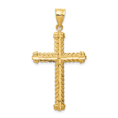14k Yellow Gold Diamond-cut Cross Pendant