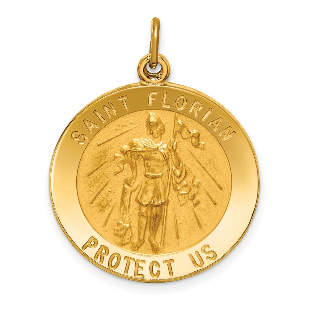 14k Yellow Gold Solid Polished/Satin Round St. Florian Medal