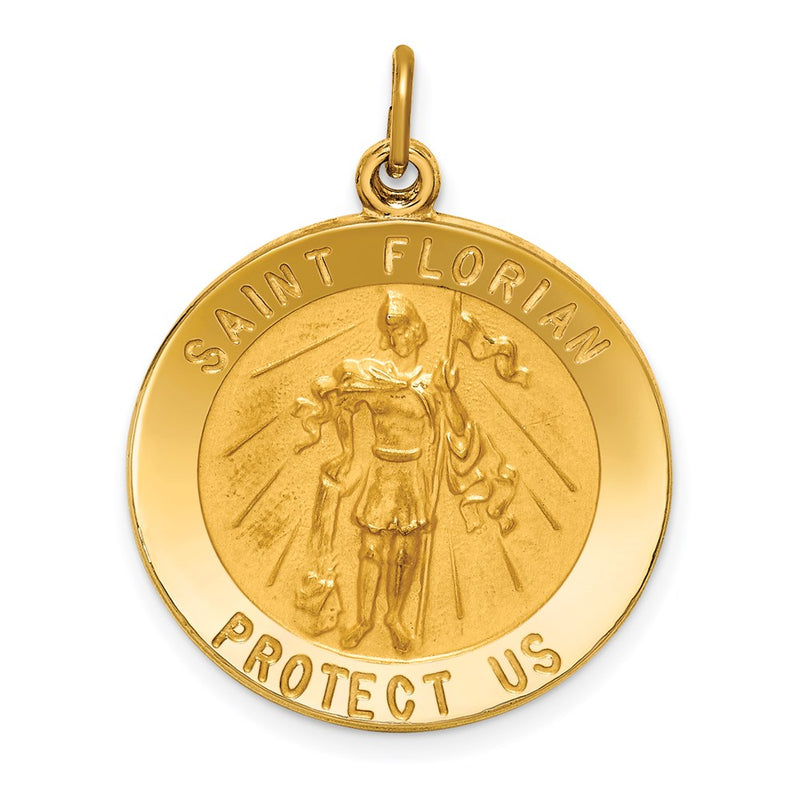 14k Yellow Gold Solid Polished/Satin Round St. Florian Medal
