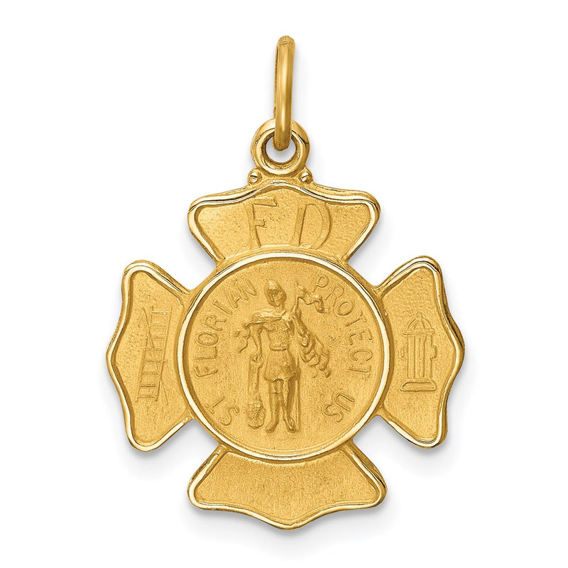 14k Yellow Gold Solid Polished/Satin Small St. Florian Fire Dept. Badge Medal