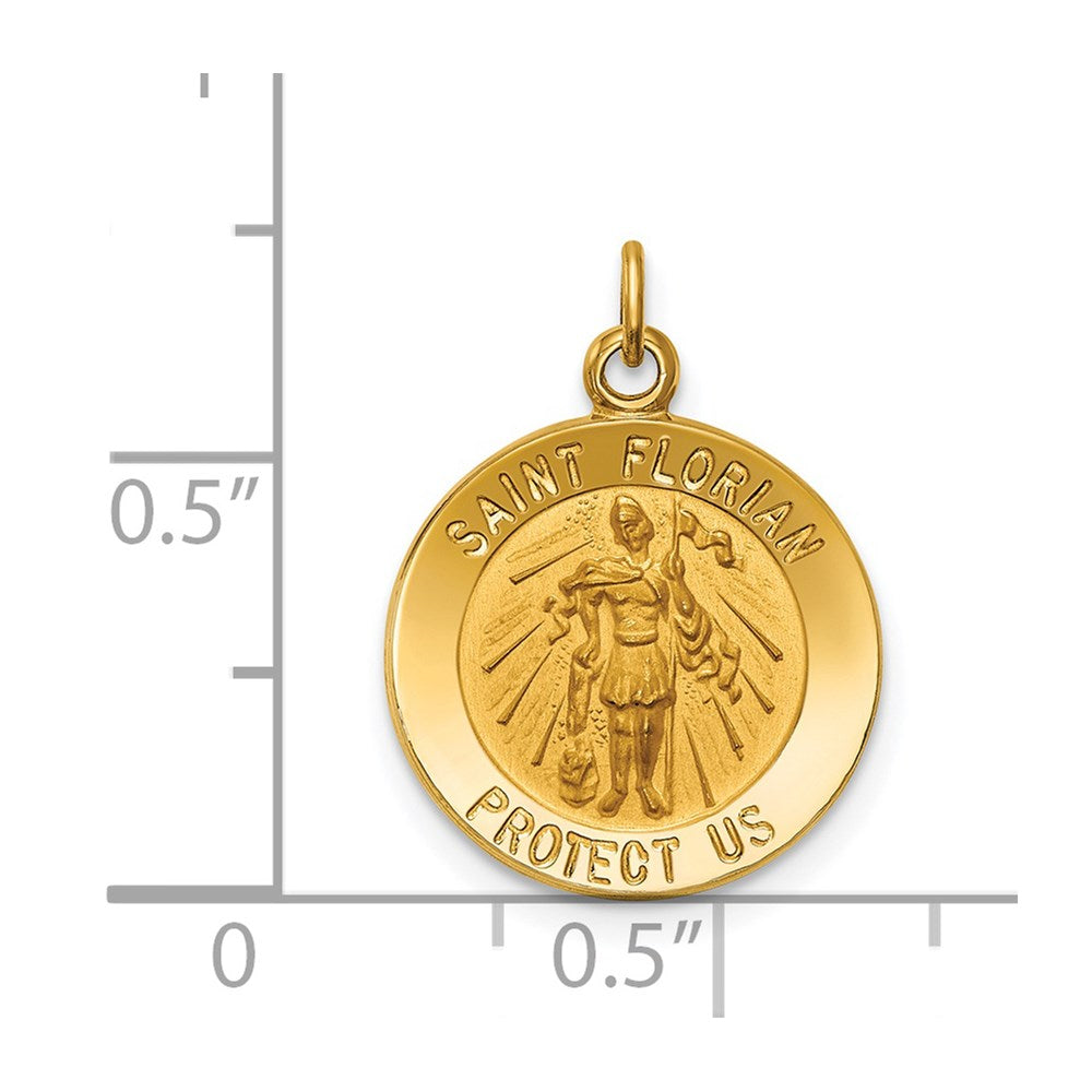 14k Yellow Gold Solid Polished/Satin Small St. Florian Medal