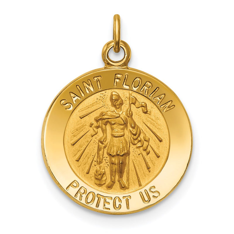 14k Yellow Gold Solid Polished/Satin Small St. Florian Medal
