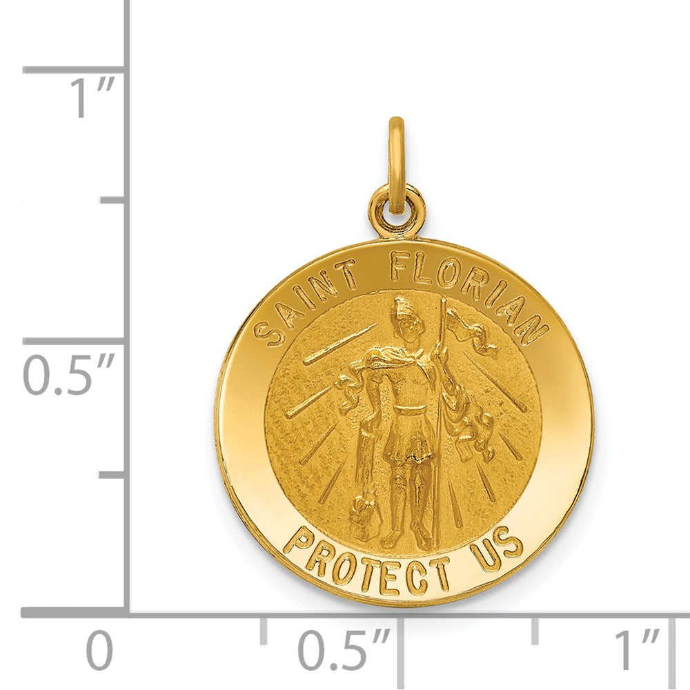 14k Yellow Gold Solid Polished/Satin Medium St. Florian Medal