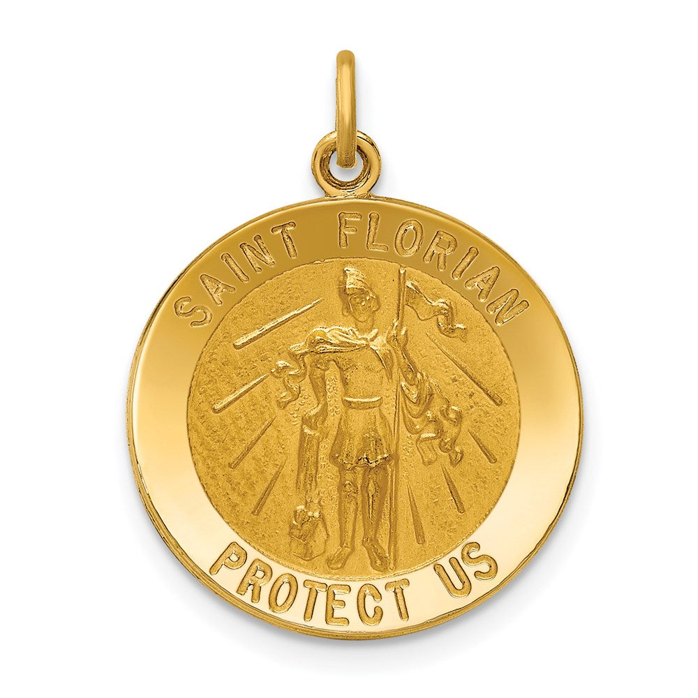 14k Yellow Gold Solid Polished/Satin Medium St. Florian Medal