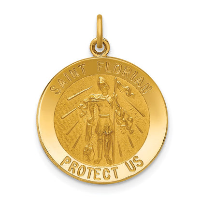 14k Yellow Gold Solid Polished/Satin Medium St. Florian Medal