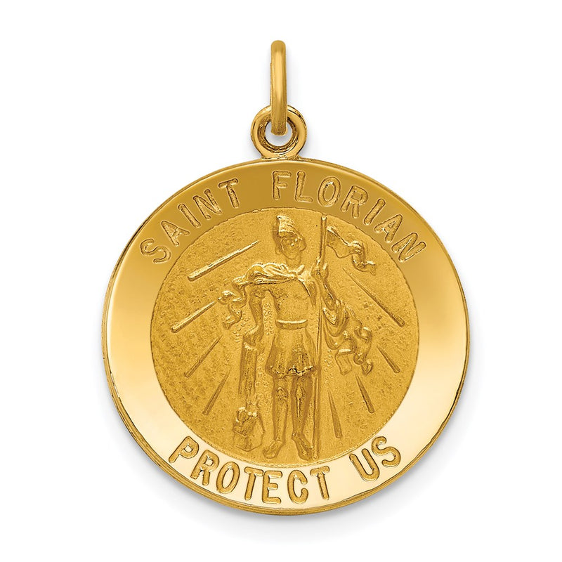 14k Yellow Gold Solid Polished/Satin Medium St. Florian Medal