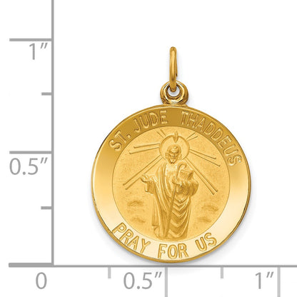 14k Yellow Gold Solid Polished/Satin Small Round St. Jude Thaddeus Medal
