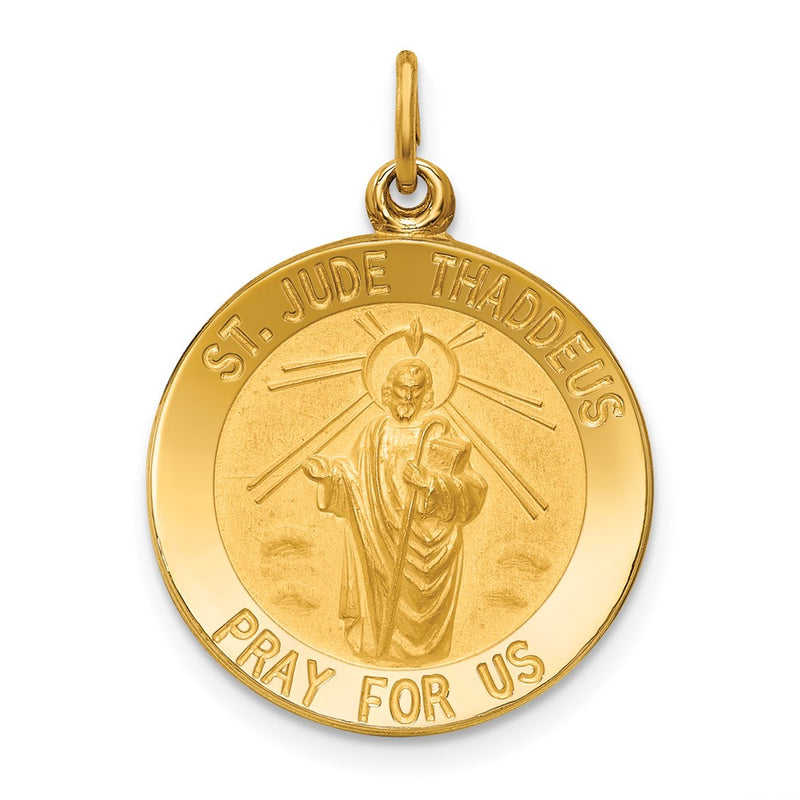 14k Yellow Gold Solid Polished/Satin Small Round St. Jude Thaddeus Medal