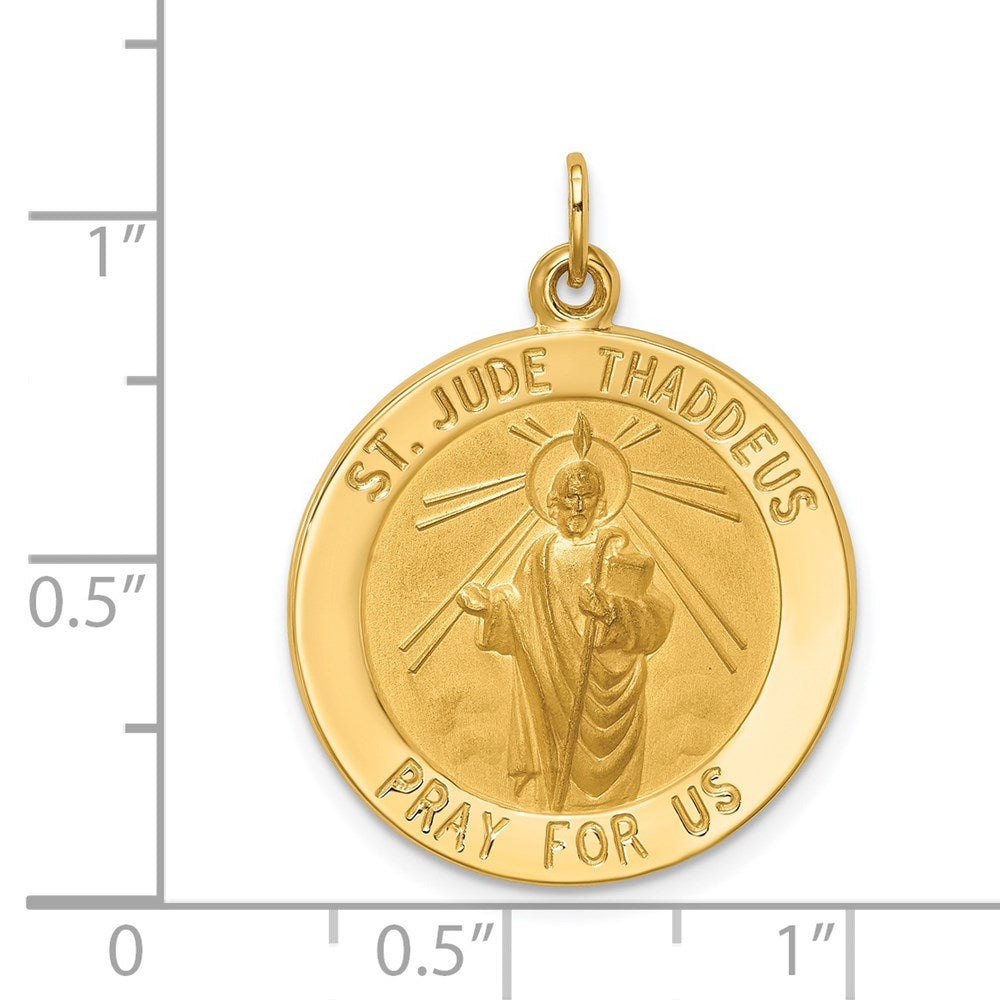 14k Yellow Gold Solid Polished/Satin Medium Round St. Jude Thaddeus Medal
