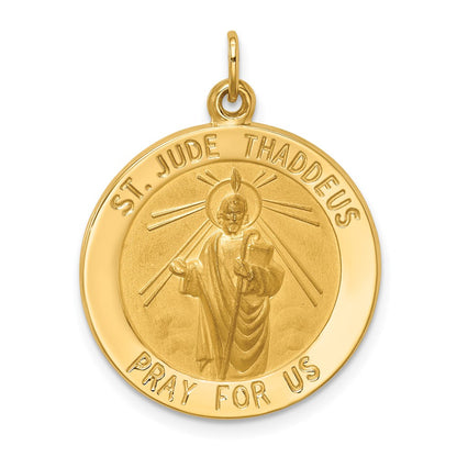 14k Yellow Gold Solid Polished/Satin Medium Round St. Jude Thaddeus Medal