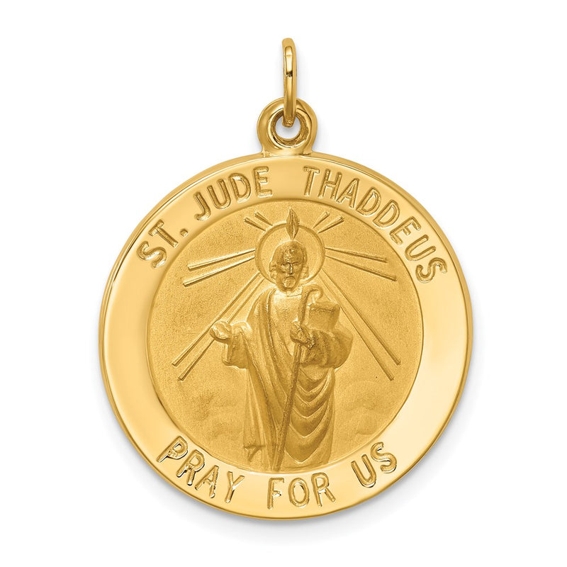 14k Yellow Gold Solid Polished/Satin Medium Round St. Jude Thaddeus Medal