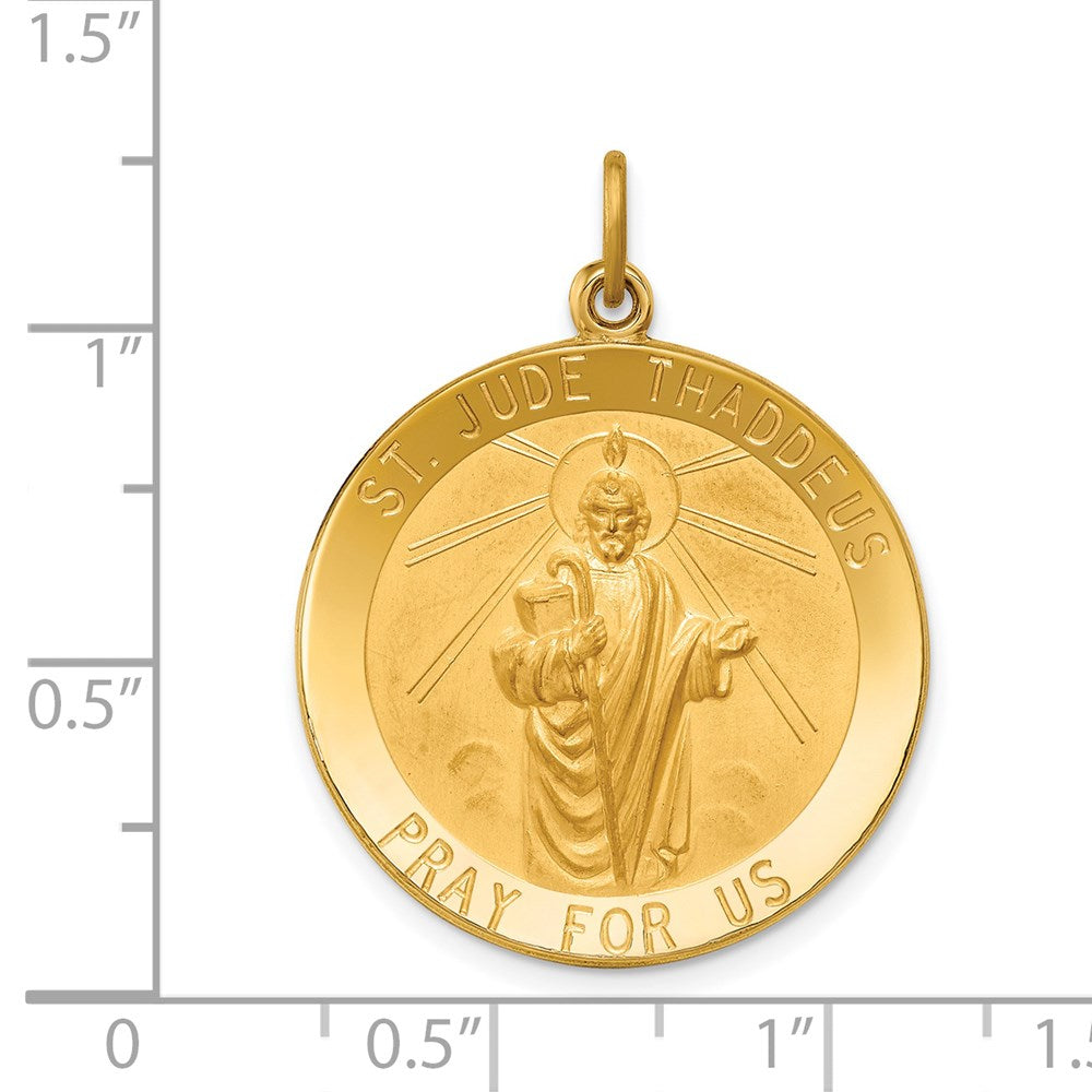 14k Yellow Gold Solid Polished/Satin Large Round St. Jude Thaddeus Medal
