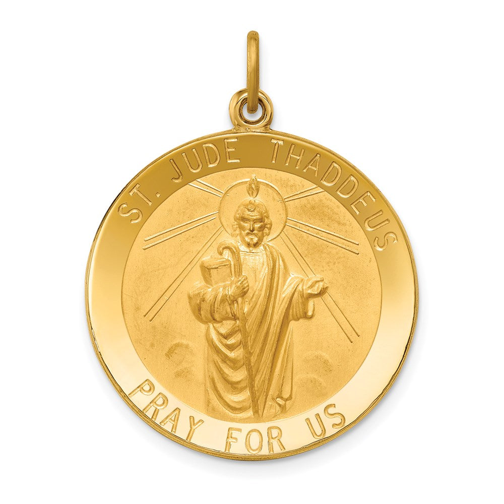 14k Yellow Gold Solid Polished/Satin Large Round St. Jude Thaddeus Medal