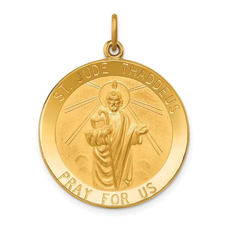 14k Yellow Gold Solid Polished/Satin Large Round St. Jude Thaddeus Medal
