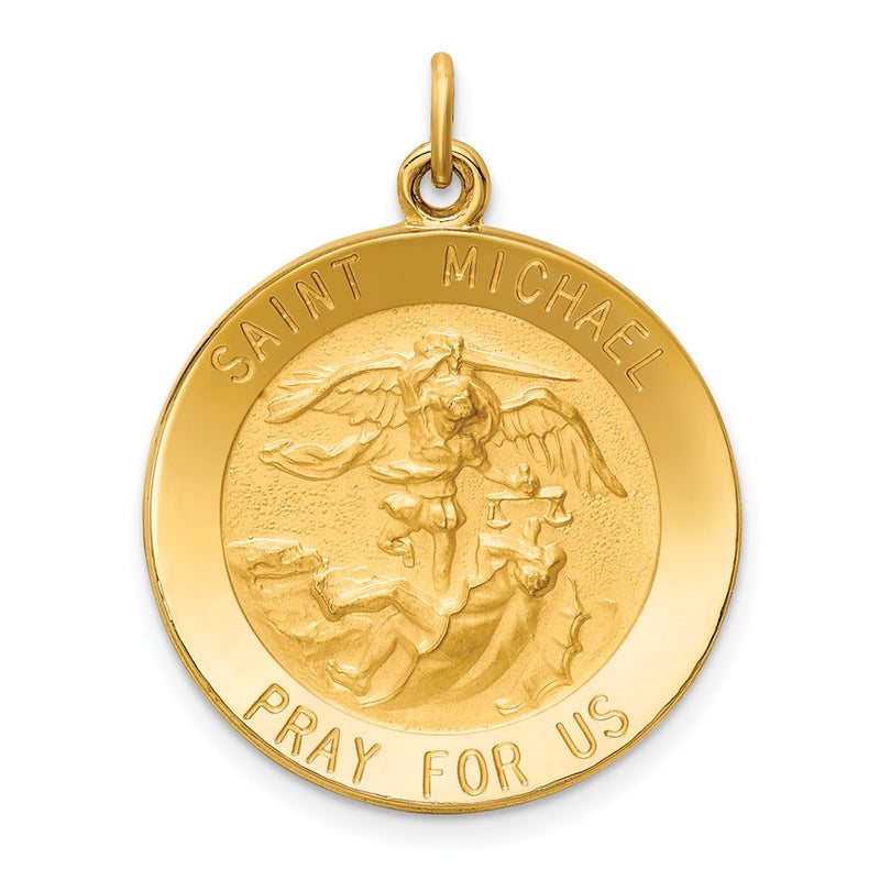 14k Yellow Gold Solid Polished/Satin Medium Round St. Michael Medal