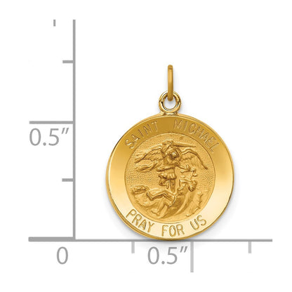 14k Yellow Gold Solid Polished/Satin Small Round St. Michael Medal