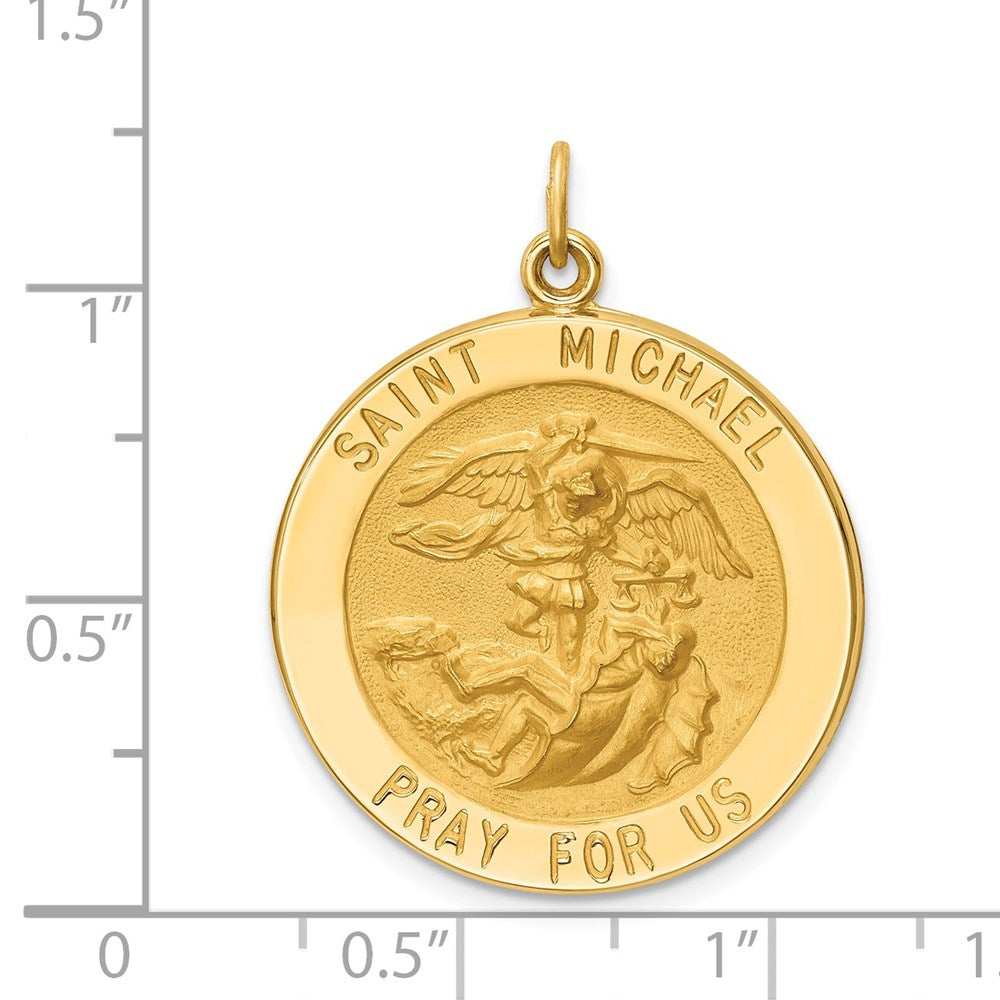 14k Yellow Gold Solid Polished/Satin Large Round St. Michael Medal