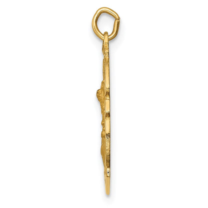 14k Yellow Gold Solid Polished/Satin Small St. Michael Badge Medal