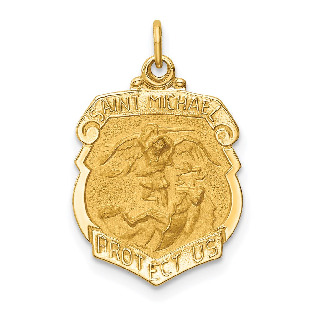 14k Yellow Gold Solid Polished/Satin Small St. Michael Badge Medal